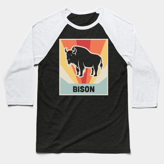 BISON - Vintage 70s Style Poster Baseball T-Shirt by MeatMan